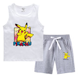 Children Pokemon Pikachu Tshirts & Shorts Vest Middle Pants Sports Casual Bottoming Shirt Two Pieces