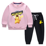Children Pokemon Pikachu Hoodie & Pant Set Fleece Lined Padded Warm Keeping Winter Clothes Sweatershirt Suit