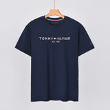 Tommy T Shirts Tommy Men's Short Sleeve Cotton round Neck Slim-Fit Letters Embroidered T-shirt