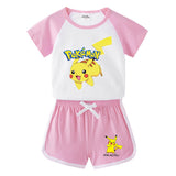 Children Pokemon Pikachu Tshirts & Shorts Short-Sleeved T-shirt Shorts Casual Sports Two-Piece Neutral