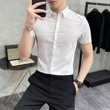 Men Shirts Summer Solid Color Short Sleeve Shirt