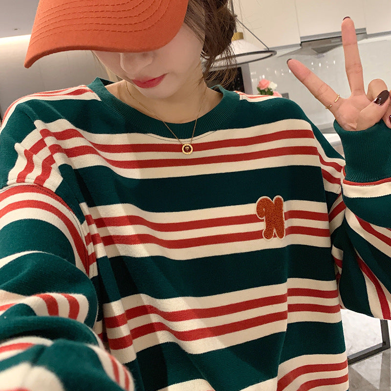 Diana Harvard Sweatshirt Vintage Stripe Sweatshirt Loose