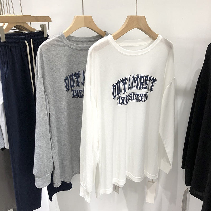 Diana Harvard Sweatshirt Summer Simplicity Printed round Neck Long Sleeve Loose Sweatshirt