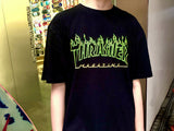 Thrasher T Shirt Summer Classic Flame Line Printed T-shirt Loose