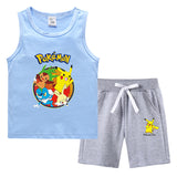 Children Pokemon Pikachu Tshirts & Shorts Summer Vest Middle Pants Sports Casual Thin Sleeveless Two Pieces