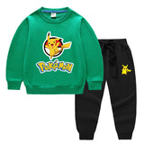 Children Pokemon Pikachu Hoodie & Pant Set Two-Piece Solid Color Baby Cotton Sweater Set