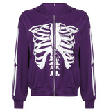 Skeleton Hoodie Autumn Sternum Pattern Long-Sleeved Top Loose Casual Hooded Zipper Sweater Coat