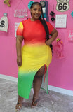 Women Plus Size Midi Dresses Summer Bodycon Gradient Drawstring Dress