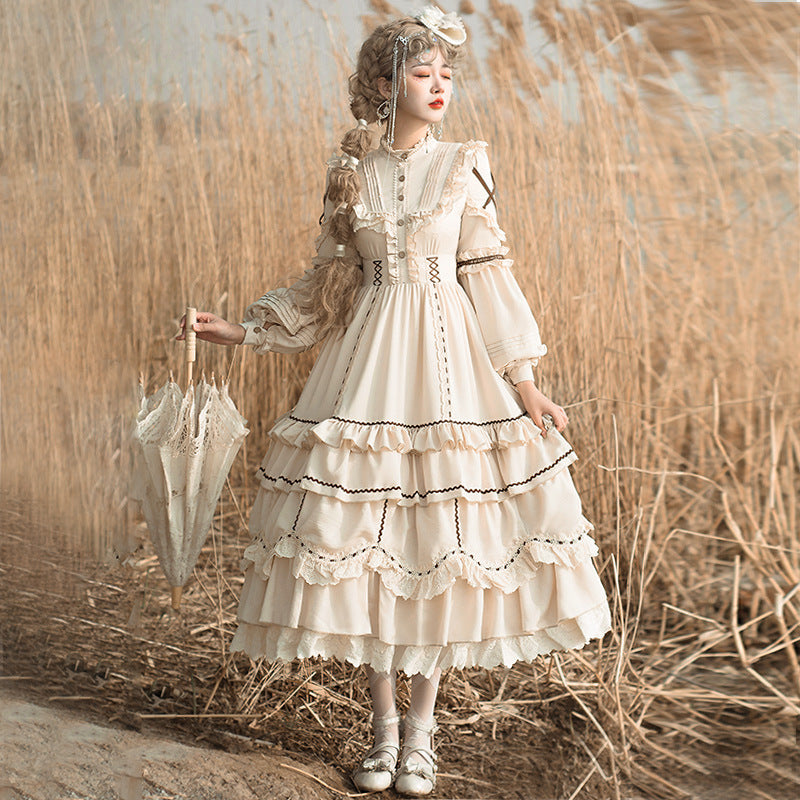 Gothic Lolita Harajuku Style Clothing Shepherd Long Sleeve Op Dress Lolita Design CLA Pastoral Style Skirt