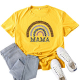 Boy Mama T Shirt Mama Leopard Print Rainbow Pattern Printed T-shirt