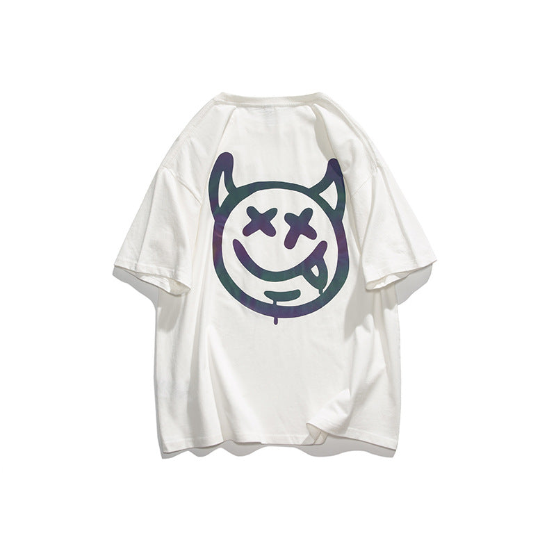 Men's T-shirt Cotton Short-Sleeved T-shirt Men's Summer Loose Casual Half Sleeves Clothes Men's Devil Print T-shirt