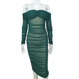 Body Fitting Dresses Solid Color Sexy Slim Party Long Sleeve Dress