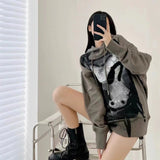 Chito Dog Print Hoodie Autumn Cartoon Puppy Graffiti Women's Hooded Sweater Loose