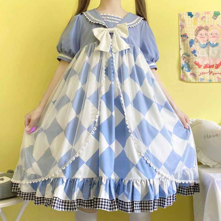 Gothic Lolita Harajuku Style Clothing Alice Lolita Japanese Sailor Collar Op Short Sleeve Dress