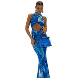 Music Festivals Rave Outfits Dress Summer Sexy Hollow Backless Slim-Fit Printed Dress