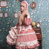 Gothic Lolita Harajuku Style Clothing Lolita Dress Strawberry Milk Cover Op Front Open Pastoral Style Long Sleeve Princess Dress