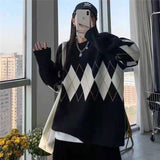 Preppy Aesthetic Outfits Rhombic Round Neck Sweater Coat