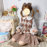Gothic Lolita Harajuku Style Clothing Four Bear Rhombus Color Matching Sleeveless Sweater Vest