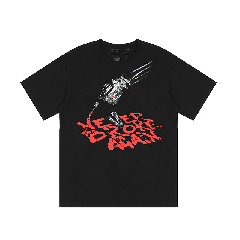 Pop Smoke Vlone King of New York T Shirt Punk Skull Letter Cotton