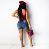 Women Plus Size Jeans Solid Color Denim Shorts