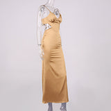 Women Summer Dresses Midi Dress  Sexy V-neck Backless Tied Spaghetti-Strap Long Dress