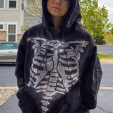 Skeleton Hoodie Summer Handsome Street Style Sternum Hot Drilling Hooded Pullover Long Sleeve Sweater