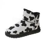 Cow Print Hey Dude Shoes Snow Boots for Women Winter Cow Fleece-Lined Warm Slugged Bottom Cotton-Padded Shoes for Women