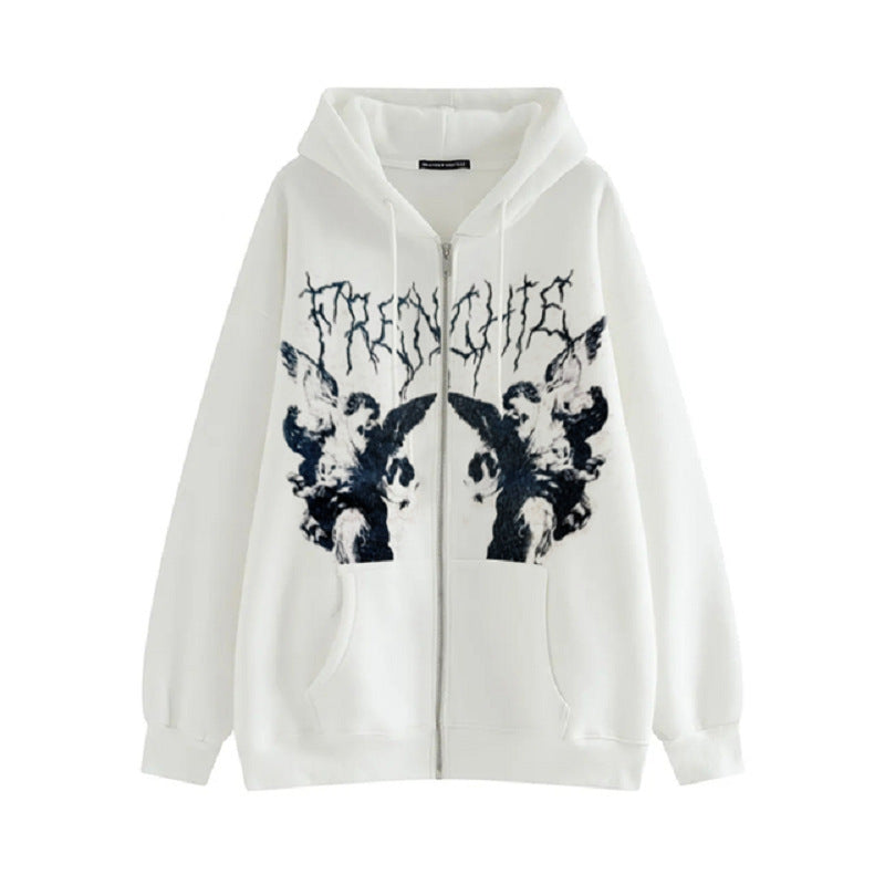 Skull Hoodie Loose Pockets Sweater Sports Zipper Cardigan Y2g Coat