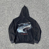 Present Hoodie Big White Shark Limited Retro Distressed Loose Hooded Sweater Heavy Weight