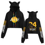 In Memory of Kobe Hoodie Kobe Memorial Clothing Casual Navel Cat Ears Hooded Sweater for Women