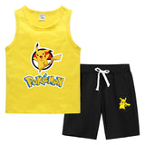 Children Pokemon Pikachu Tshirts & Shorts Summer Vest Middle Pants Sports Casual Bottoming Shirt Sleeveless Two Pieces