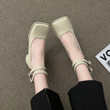 Nude Pumps Block Heel Leather Shoes