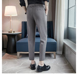 Men Trousers Simple Elastic Waist Business Casual Suit Pants Male
