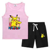Children Pokemon Pikachu Tshirts & Shorts Vest Middle Pants Sports Casual Bottoming Shirt Two Pieces