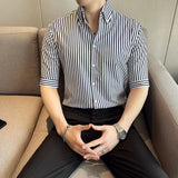 Men Shirts Stripes Half Sleeve Shirt