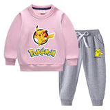 Children Pokemon Pikachu Hoodie & Pant Set Fleece Lined Padded Warm Keeping Winter Clothes Sweatershirt Suit