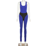 Women's Spring Clothing Fashion Color Contrast Stitching High Waist Tight Sleeveless Sports Fitness Jumpsuit