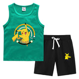 Children Pokemon Pikachu Tshirts & Shorts Vest Middle Pants Sports Casual Thin Two Pieces