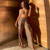 Women Top & Pant 2 Piece Set Summer Sexy Backless Underwaist Slim-Fit Straight Trousers Suit