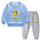 Children Pokemon Pikachu Hoodie & Pant Set Fleece Lined Padded Warm Keeping Winter Clothes Sweatershirt Suit