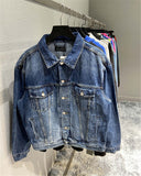 Spray Painted Jacket Autumn and Winter Washed Worn Ripped Denim Jacket