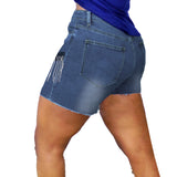 Women Plus Size Denim Shorts Slim-Fit Tassel Denim Shorts