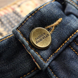 J Shaped Jeans New Men's Jeans Retro Large Hole Patch Straight Thickening plus Velvet