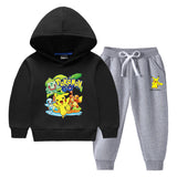 Children Pokemon Pikachu Hoodie & Pant Set Fleece Lined Padded Warm Keeping Winter Clothes Sweatershirt