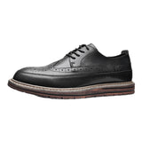 Indo Western Shoes Autumn Brogue Men's Shoes British round Head Thick Bottom Lace-up Youth Black Business Formal Casual Leather Shoes