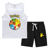Children Pokemon Pikachu Tshirts & Shorts Summer Vest Middle Pants Sports Casual Thin Sleeveless Two Pieces