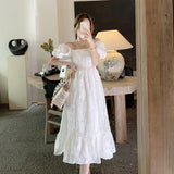 Fairy Dress French Style Temperament White Dress Women's Summer Retro Gentle Style Jacquard Puff Sleeve