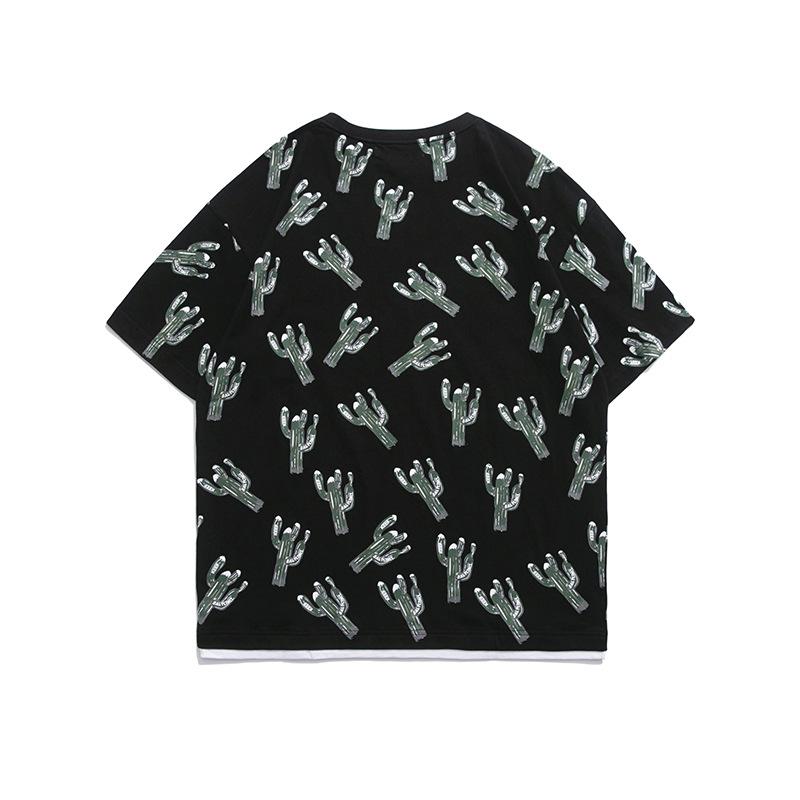 Men T Shirt Summer Casual Tops Men's Clothes Summer Wear Vintage Men's round Neck Short Sleeve Casual Loose Cactus Printed T-shirt