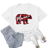 Boy Mama T Shirt Mama Bear Red Plaid Mother Bear Pattern Printed T-shirt
