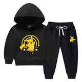 Children Pokemon Pikachu Hoodie & Pant Set Fleece Lined Padded Warm Keeping Winter Clothes Sweatershirt Suit